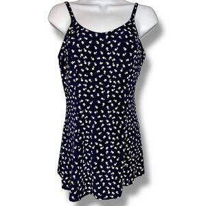 Vintage Navy Floral Skirted One Piece Swimsuit